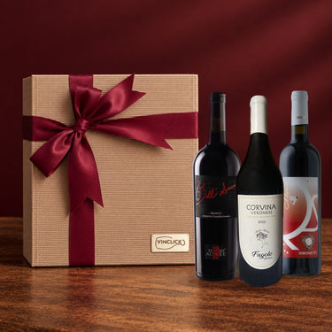 Box Regalo Rossi Bronzo - scatola regalo Vinclick con Primitivo Bell'Amore, Corvina e Rosso Piceno Maria