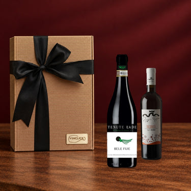 Box Regalo 2 bt Fine Pasto - scatola regalo Vinclick con Moscato d'Asti Bele Fije e Passito Dici8Due18
