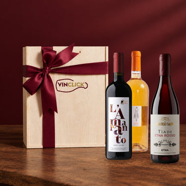 Cassetta Regalo 3 Vini Biologici - cassetta in legno Vinclick con L'Amaranto, Liù Orange ed Etna Rosso Tìade