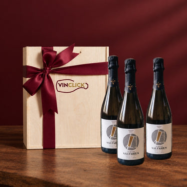 Cassetta Regalo 3 bt Scrinzi Saltarius - cassetta in legno Vinclick con 3 bottiglie di Trento DOC Riserva Saltarius