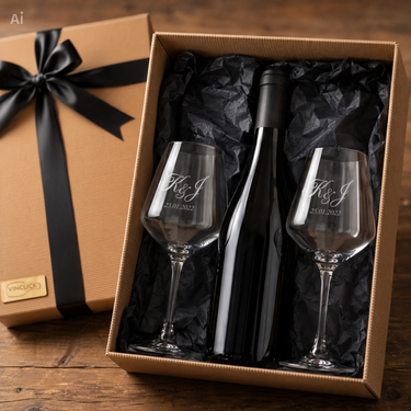 Box Regalo 2 Calici Incisi Personalizzati + Bottiglia a Tua Scelta